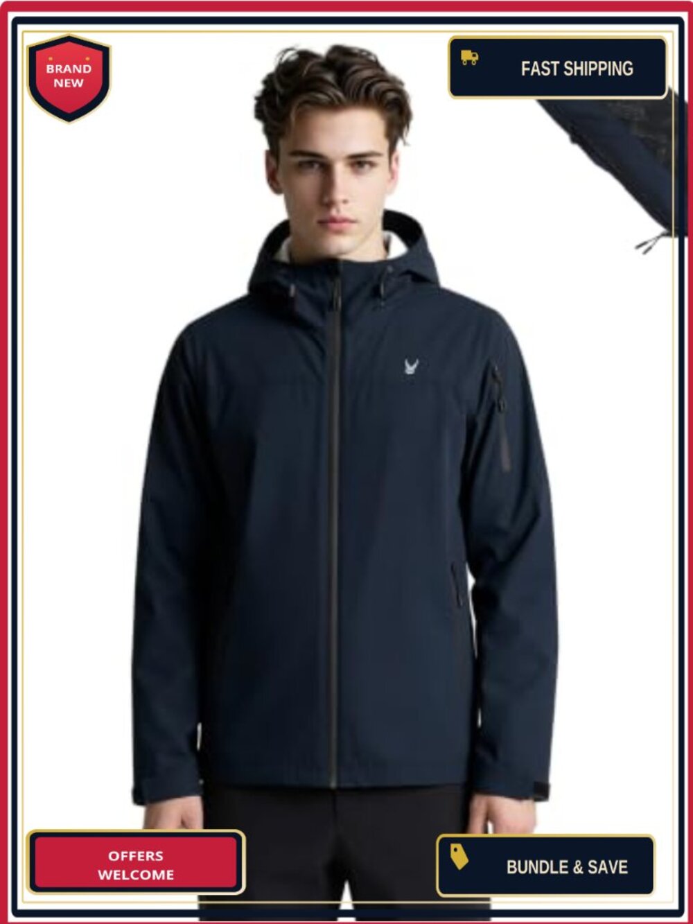 Men's Waterproof Rain Jacket 2.5L Packable Windproof Hooded Outdoor Hiking